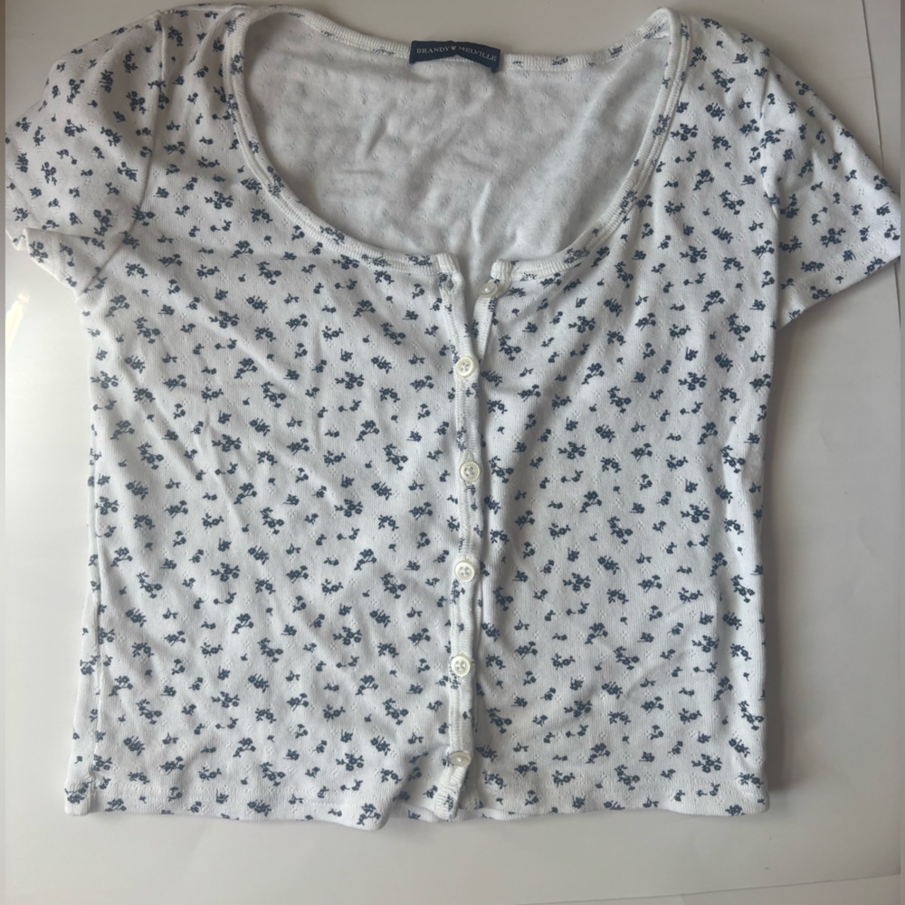Brandy Melville White Floral Top